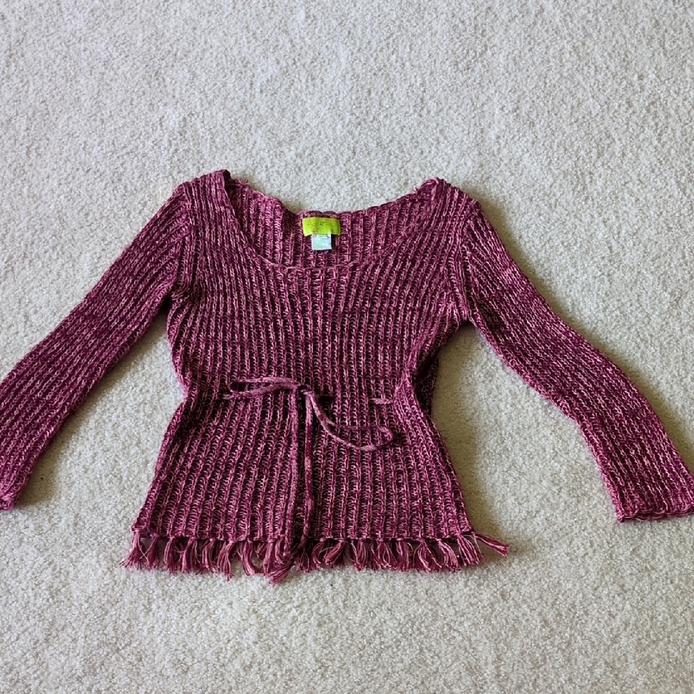 Women's Burgundy/Pink Sweater with Fringe Detail